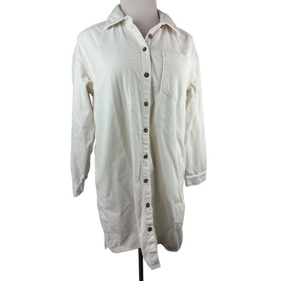 Madewell Corduroy Mini Shirtdress Pockets Lighthouse Ivory Women's Size Large - Picture 14 of 14